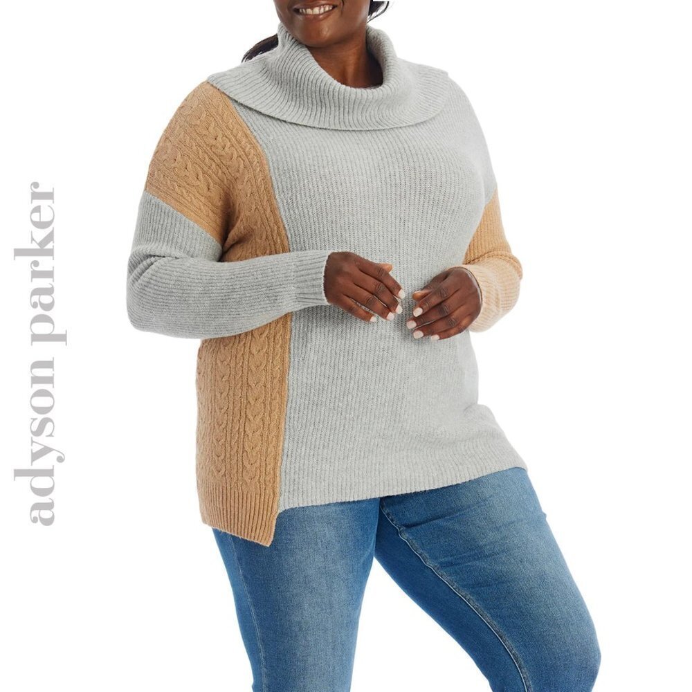 NWT Adyson Parker Plus Asymmetrical Color Block Cowl Neck Pullover Sweater